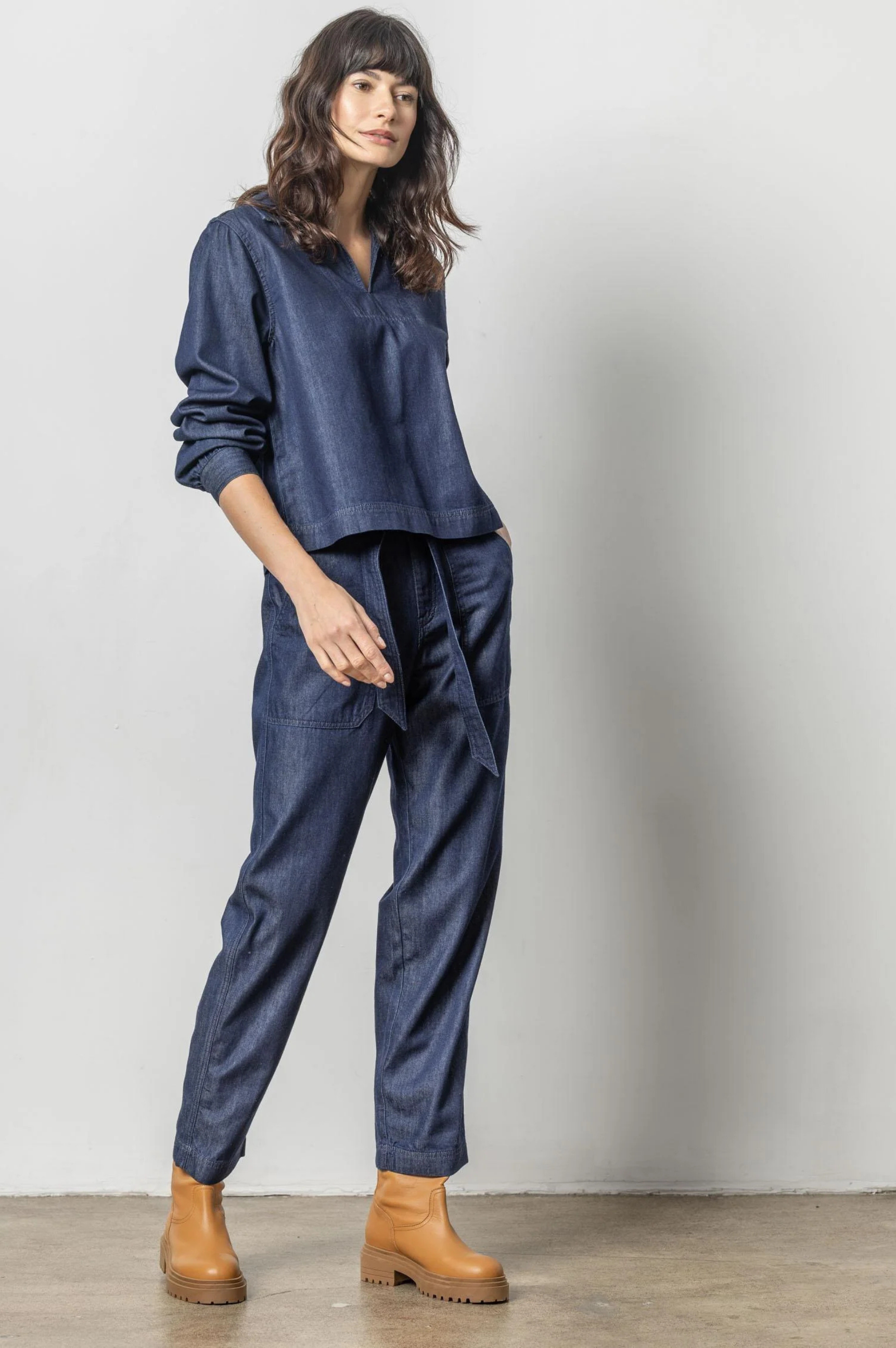 Denim Belted Pant  - Dark Wash