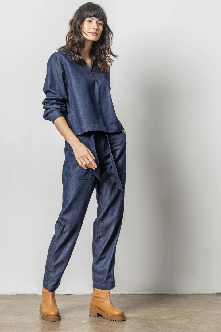 Denim Belted Pant  - Dark Wash