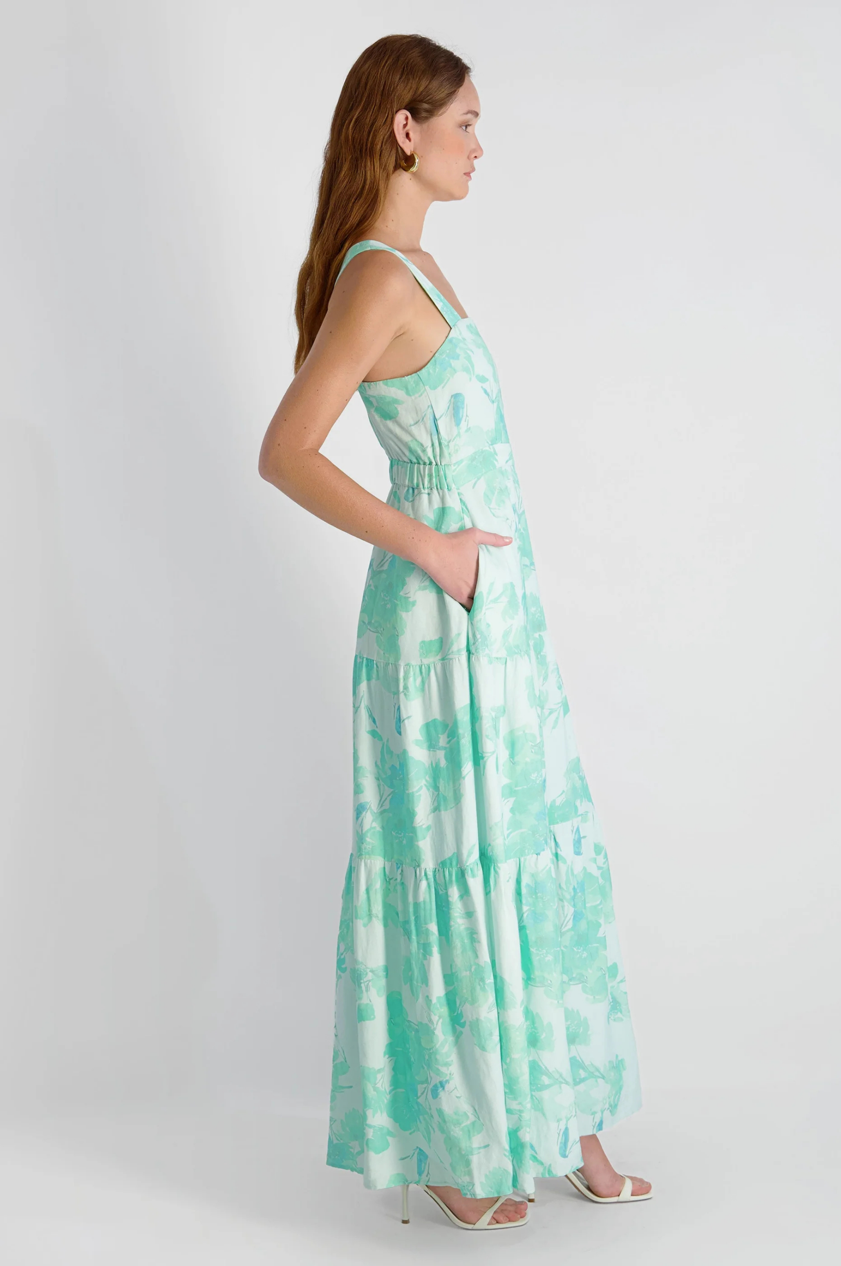 Cooper Linen Sophie Fleur Maxi Dress - Mermaid Green