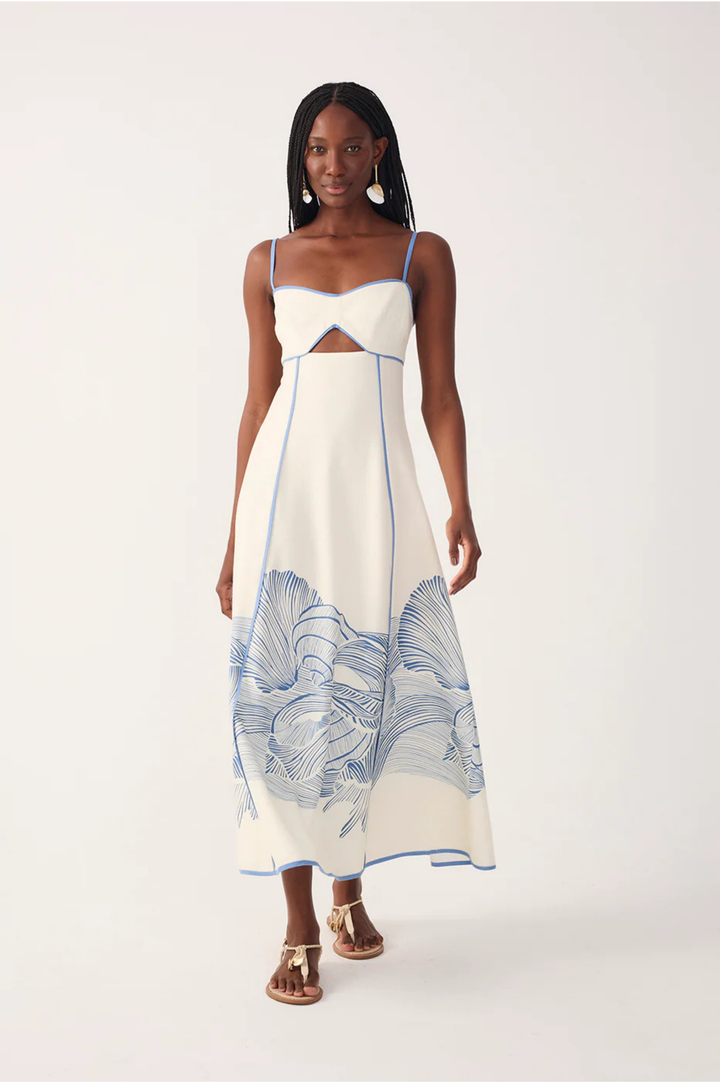 Off White Mergulho Cut-Out Linen Maxi Dress