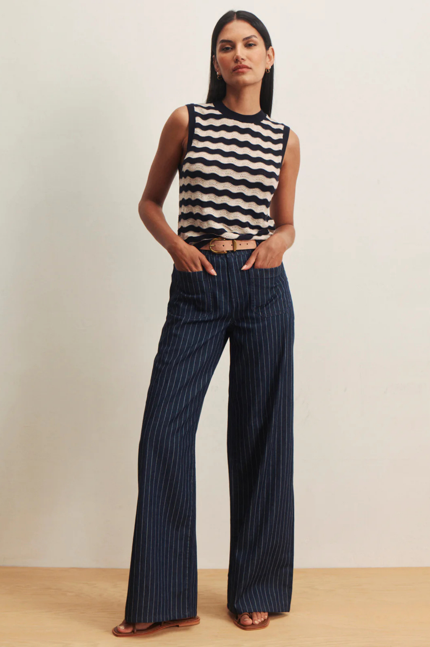 Everyday Chevron Knit Shell Sweater - Inkstorm/Dark Opal Stripe