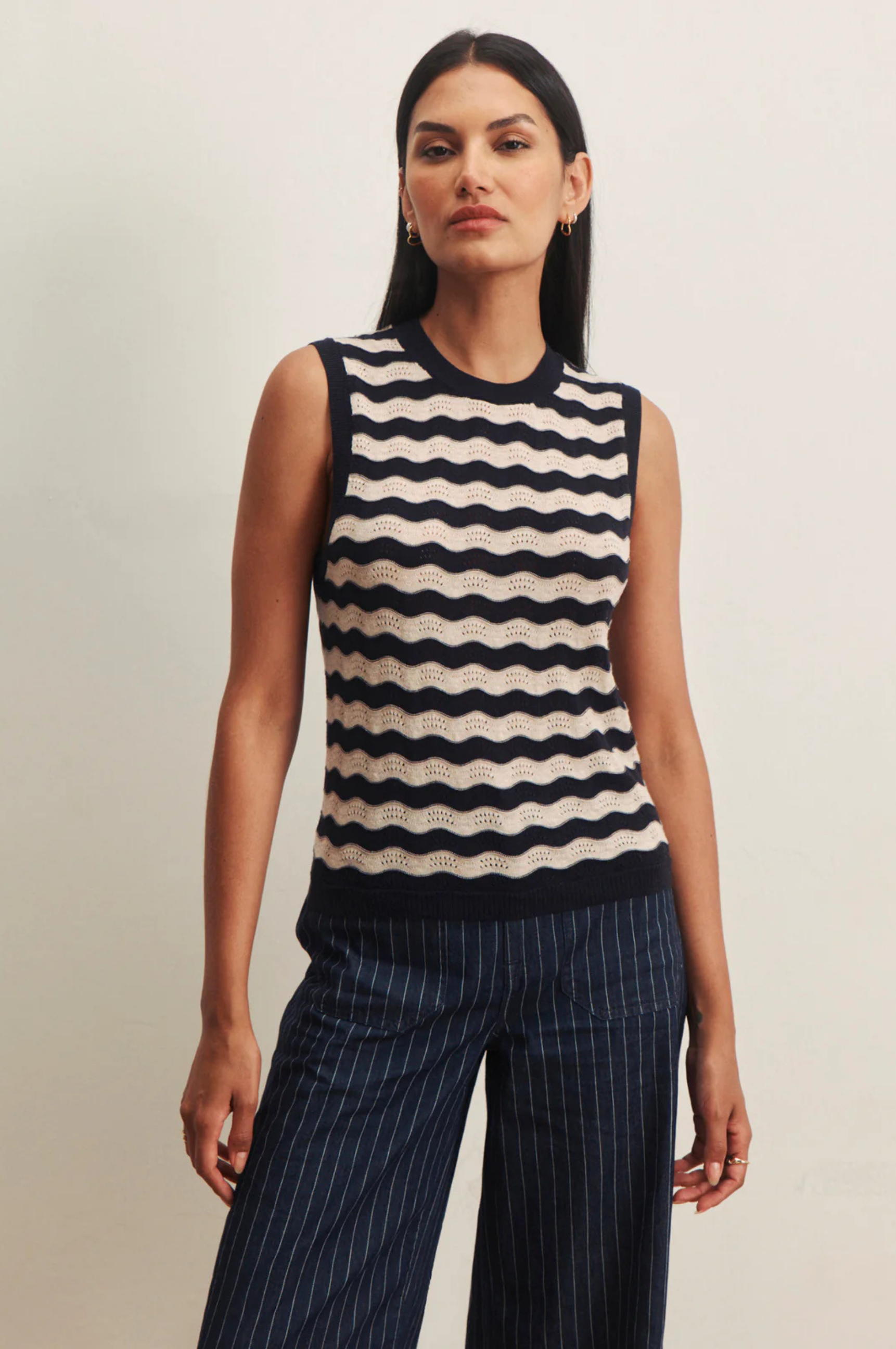 Everyday Chevron Knit Shell Sweater - Inkstorm/Dark Opal Stripe