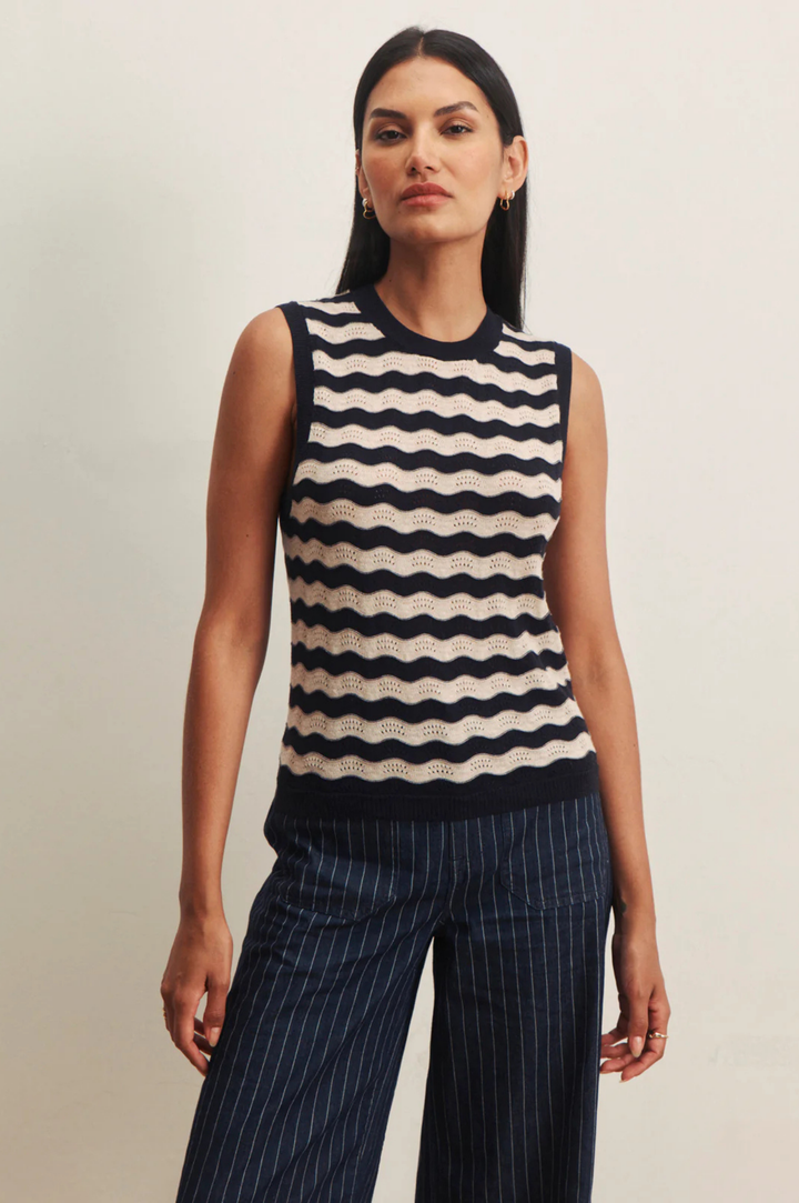 Everyday Chevron Knit Shell Sweater - Inkstorm/Dark Opal Stripe