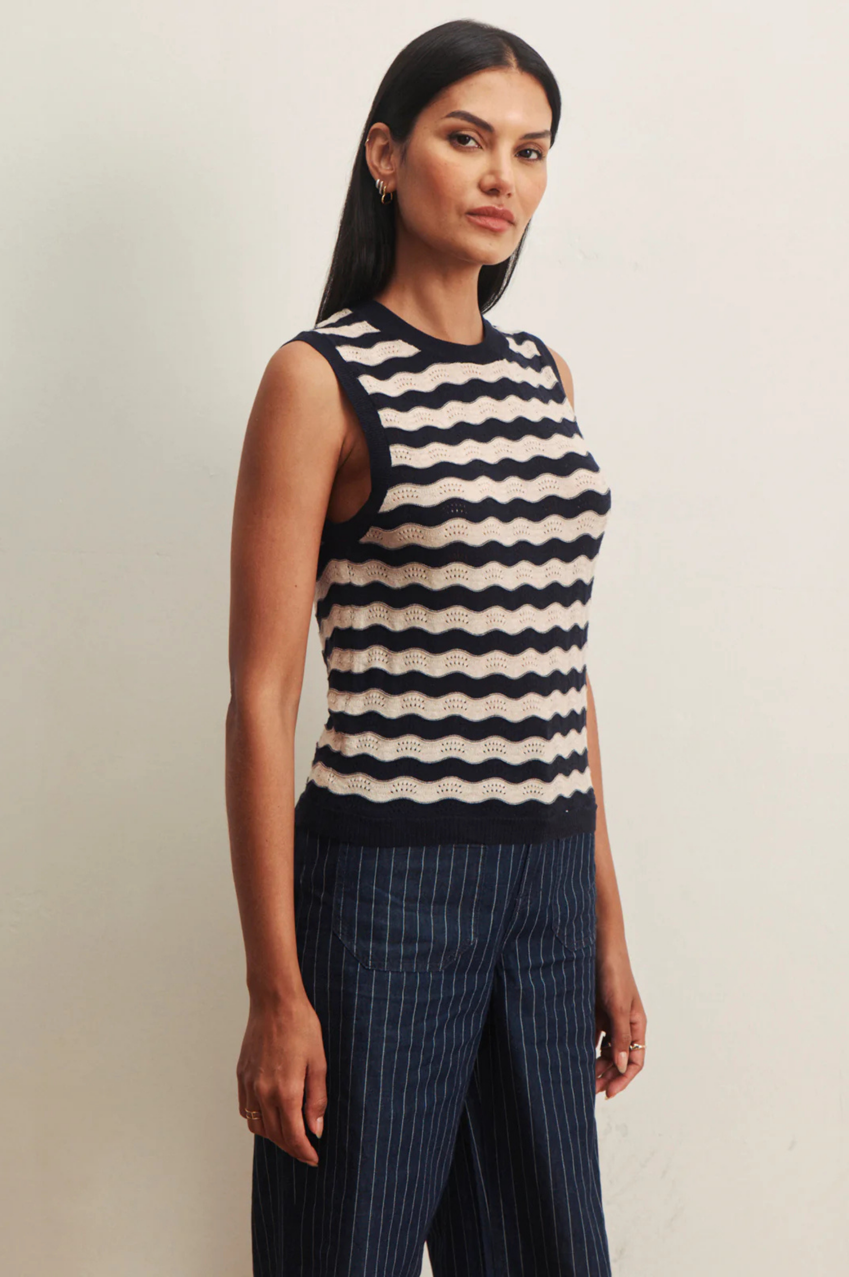 Everyday Chevron Knit Shell Sweater - Inkstorm/Dark Opal Stripe