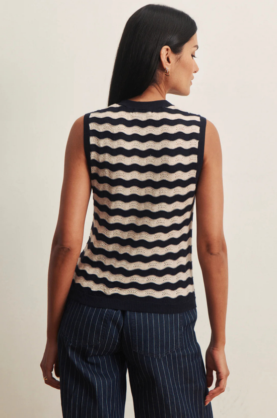 Everyday Chevron Knit Shell Sweater - Inkstorm/Dark Opal Stripe