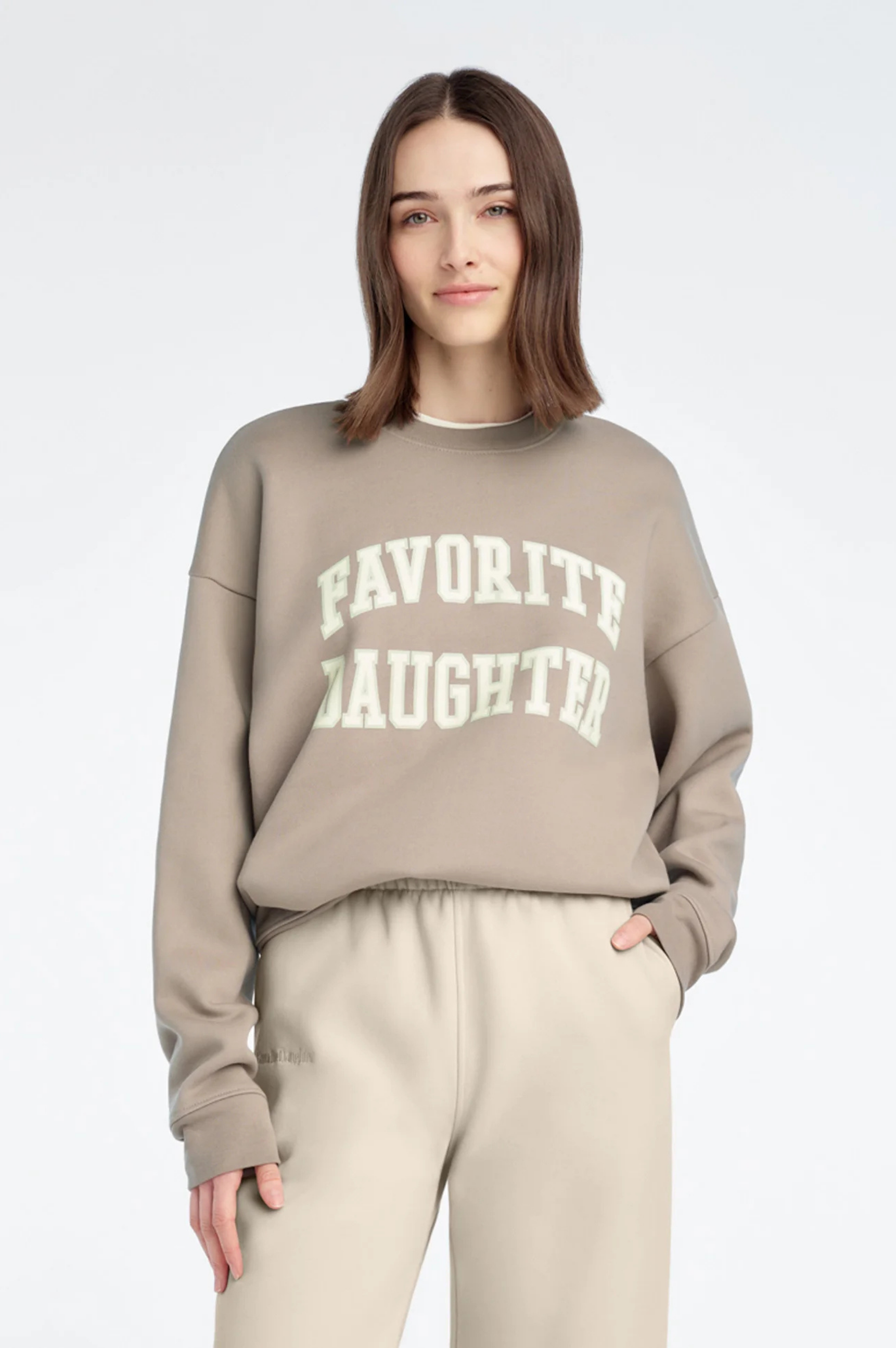 The Collegiate Sweatshirt- Soft Taupe/Gardenia