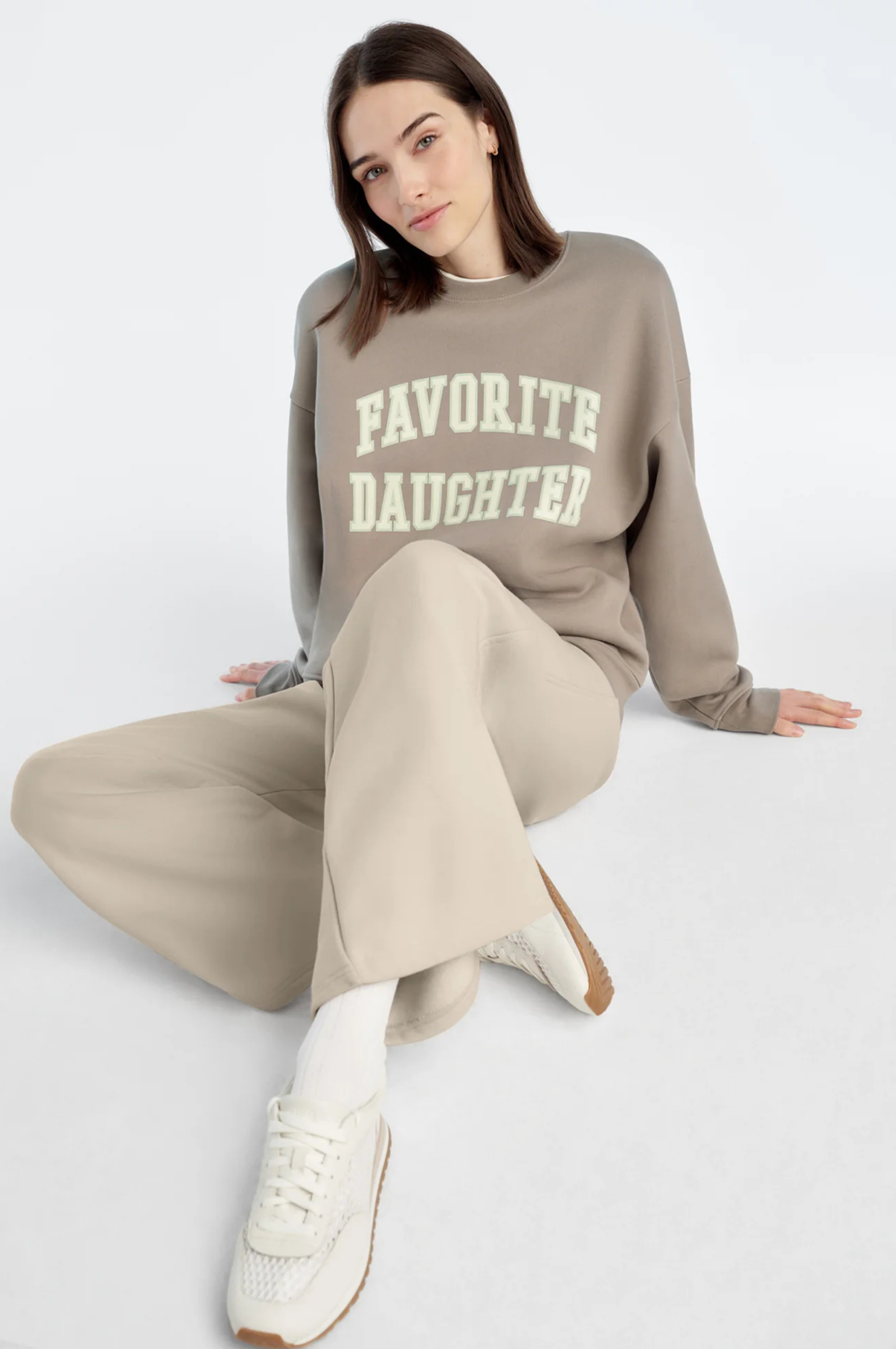 The Collegiate Sweatshirt- Soft Taupe/Gardenia