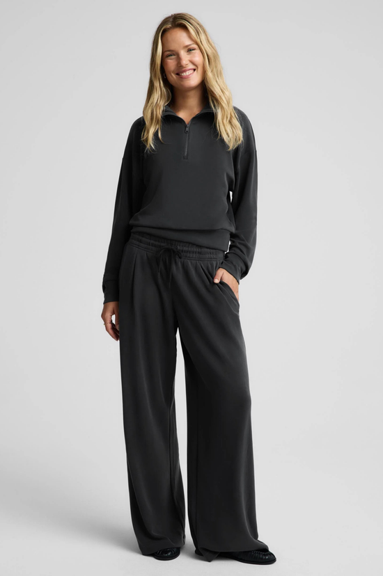 Luxe Sandwash Double Knit Wide Leg Pant - Dark Charcoal