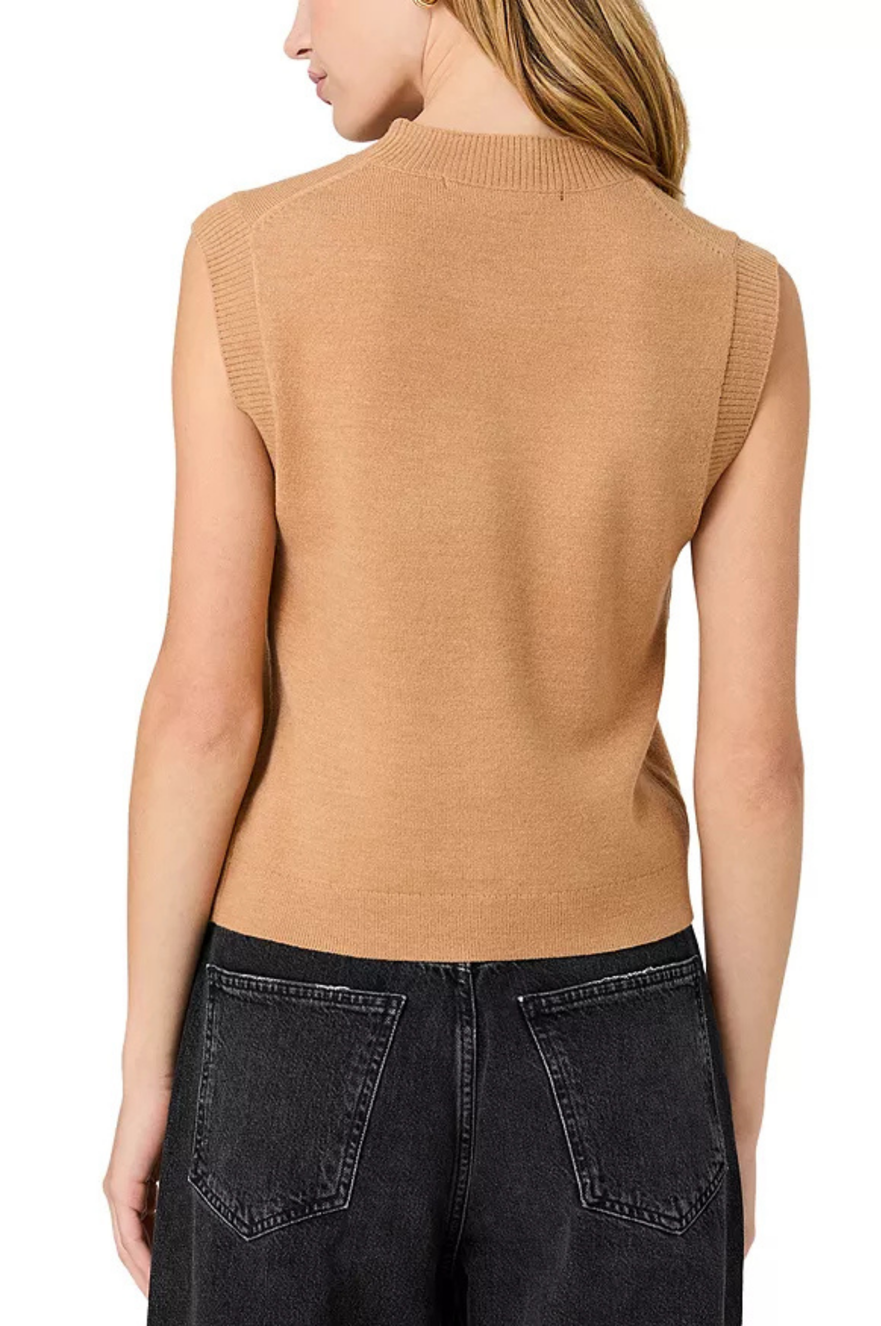 Babysoft Vertical Tick Crewneck Sleeveless Top - Camel Mel