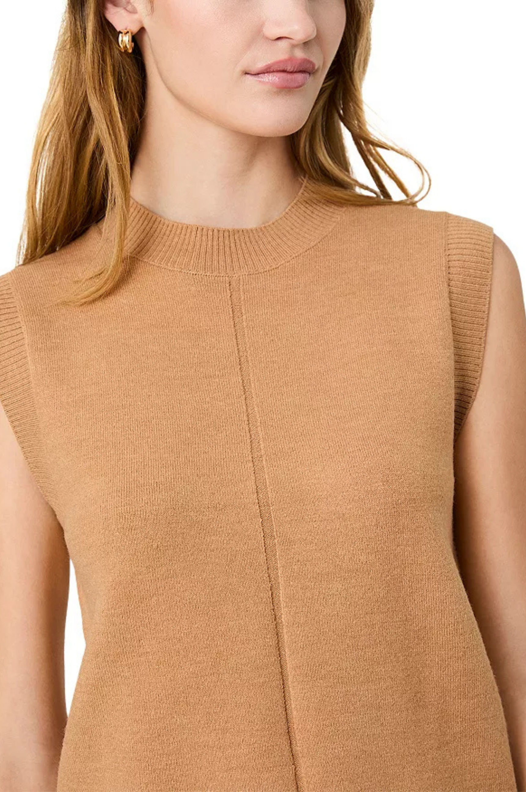 Babysoft Vertical Tick Crewneck Sleeveless Top - Camel Mel