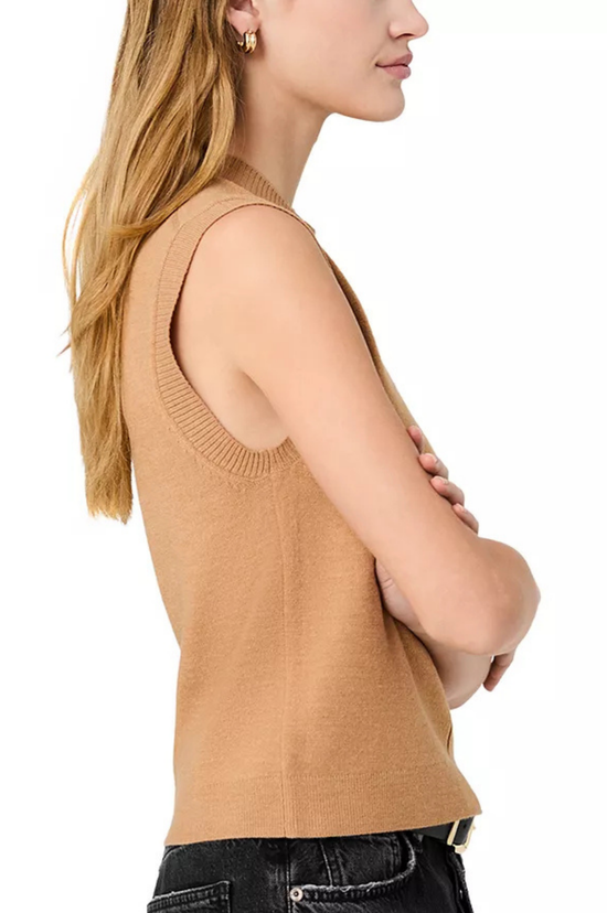 Babysoft Vertical Tick Crewneck Sleeveless Top - Camel Mel