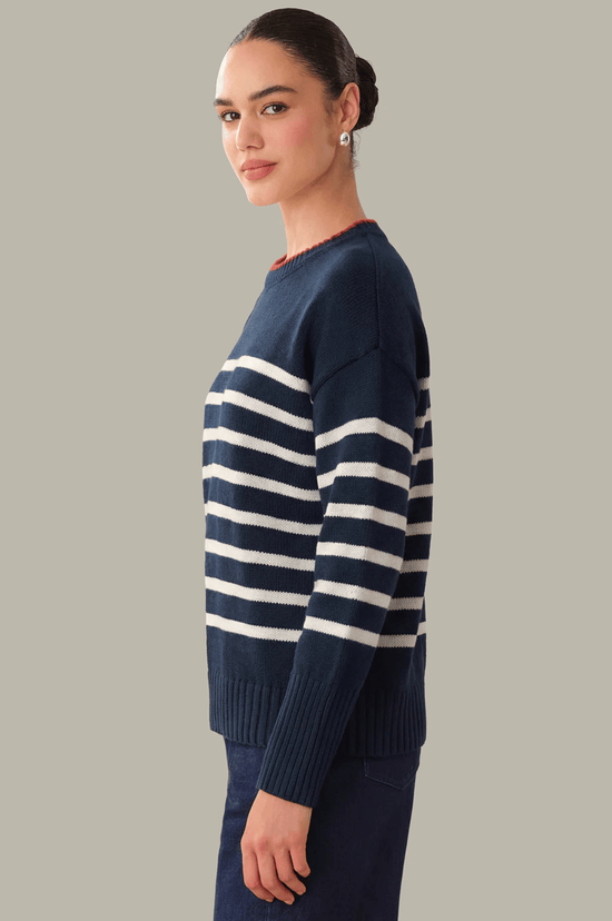 Hazel Striped Crew Neck Pullover - Dark Blue Combo