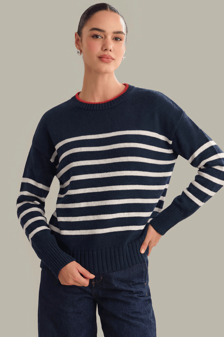 Hazel Striped Crew Neck Pullover - Dark Blue Combo