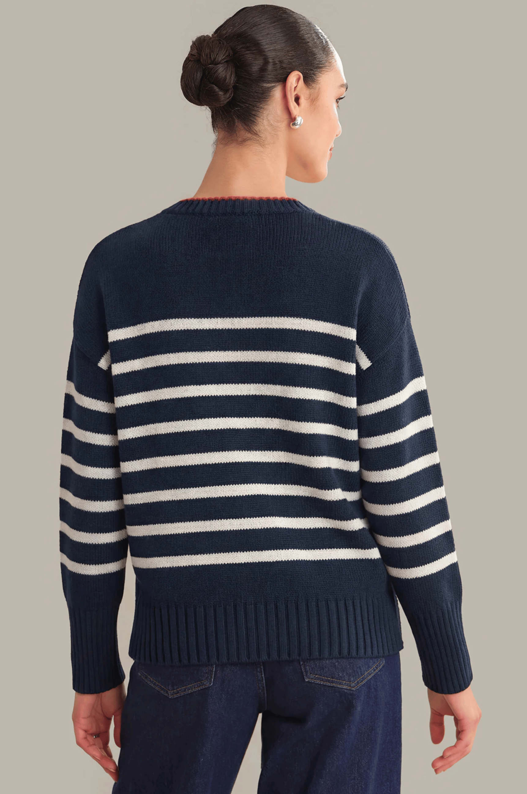 Hazel Striped Crew Neck Pullover - Dark Blue Combo