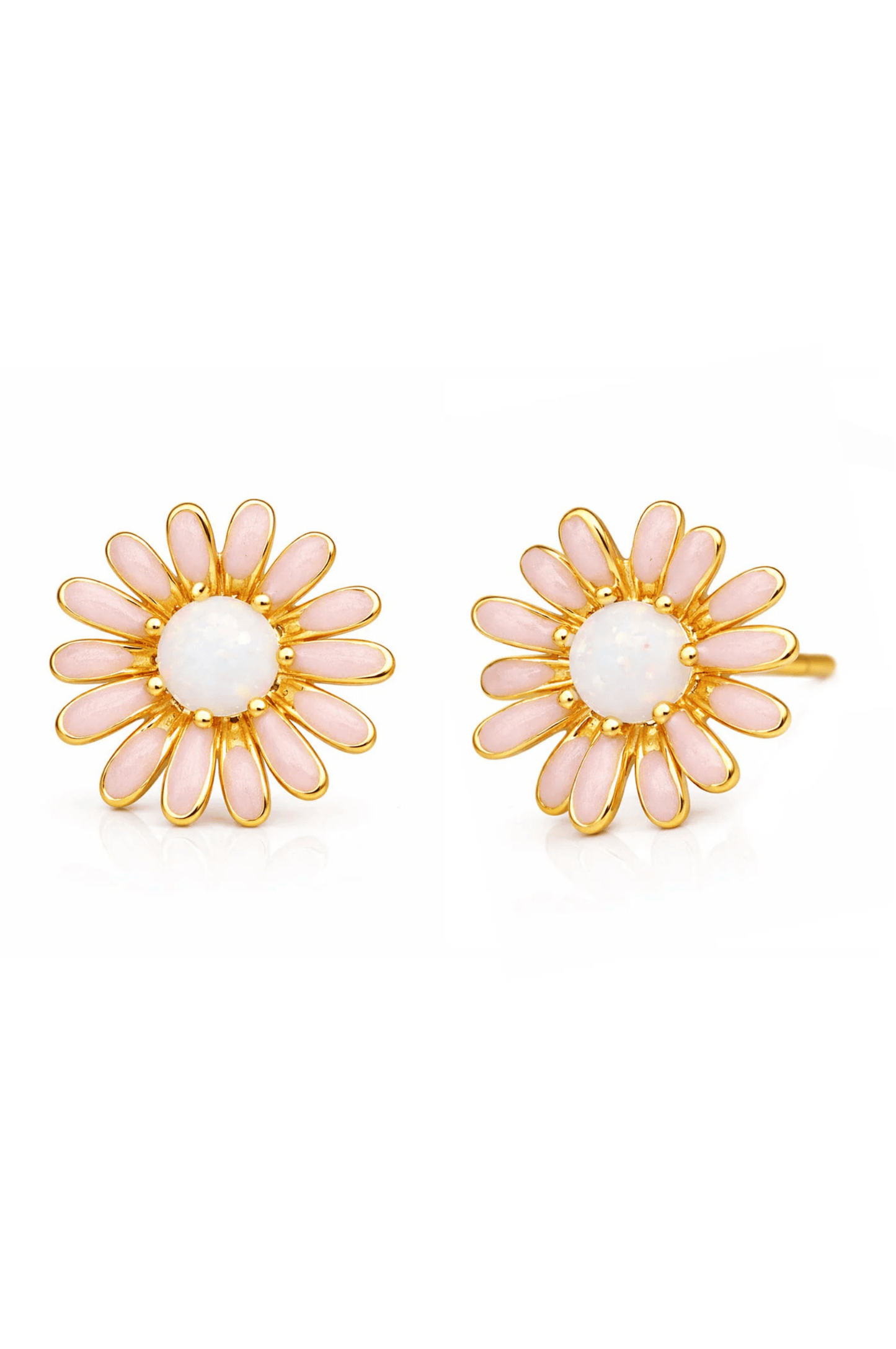 Peach Luster Enamel Daisy with Opal Studs