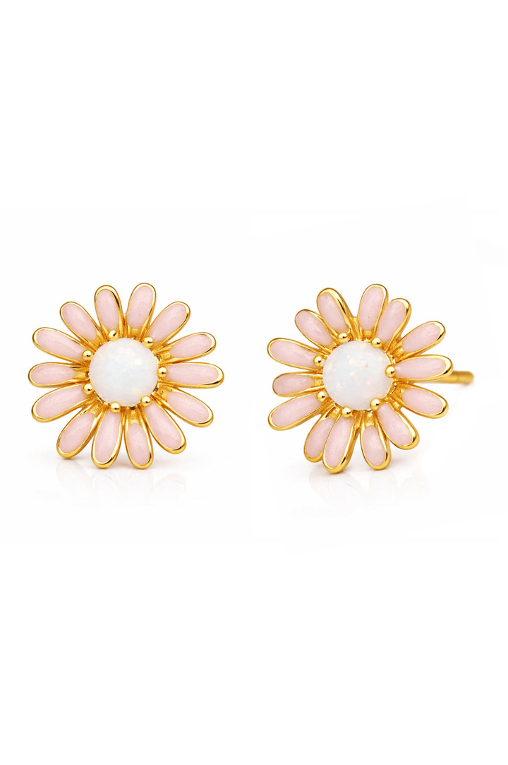 Peach Luster Enamel Daisy with Opal Studs