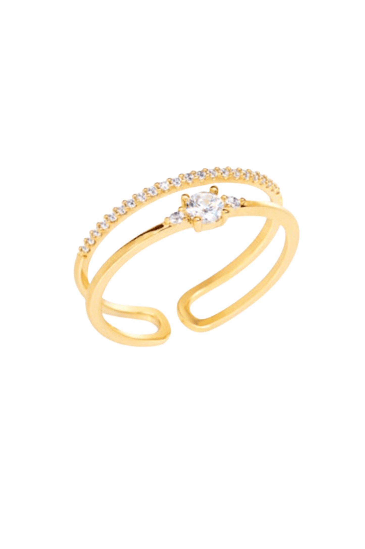 Gold Pave and CZ Adjustable Double Ring