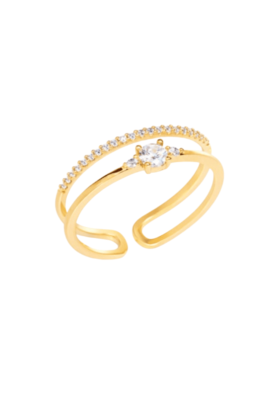 Gold Pave and CZ Adjustable Double Ring