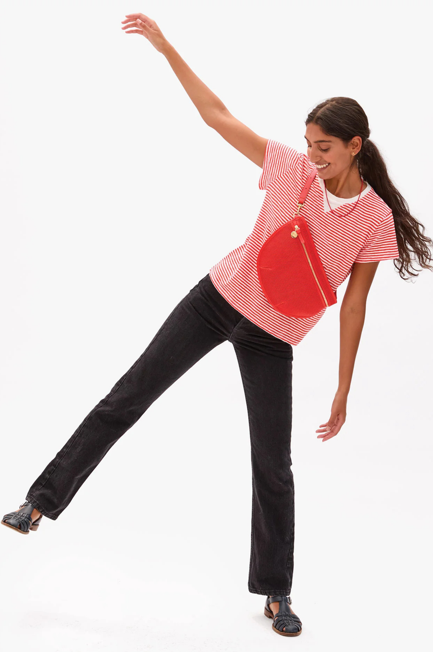 Classic Tee Mini Stripe - Bright Poppy & Cream