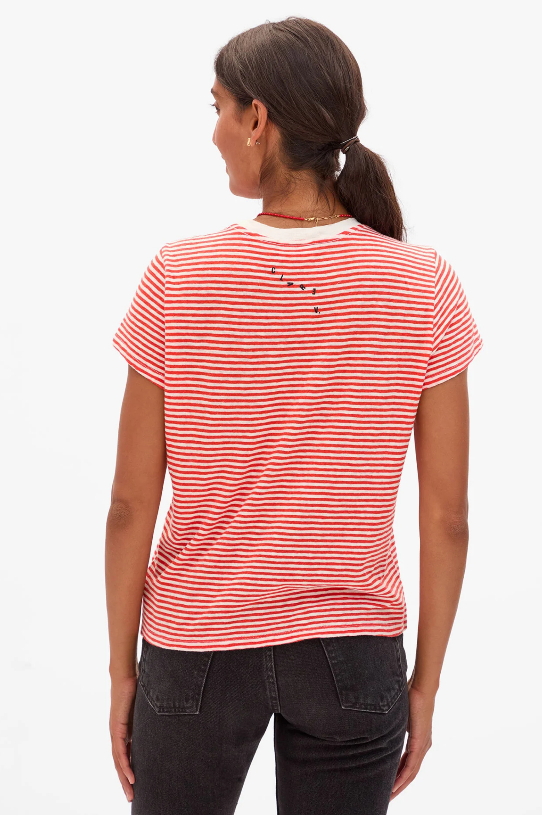 Classic Tee Mini Stripe - Bright Poppy & Cream