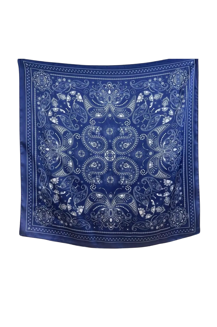 Small Silk Scarf Bandana Pattern 70 x 70 - Blue