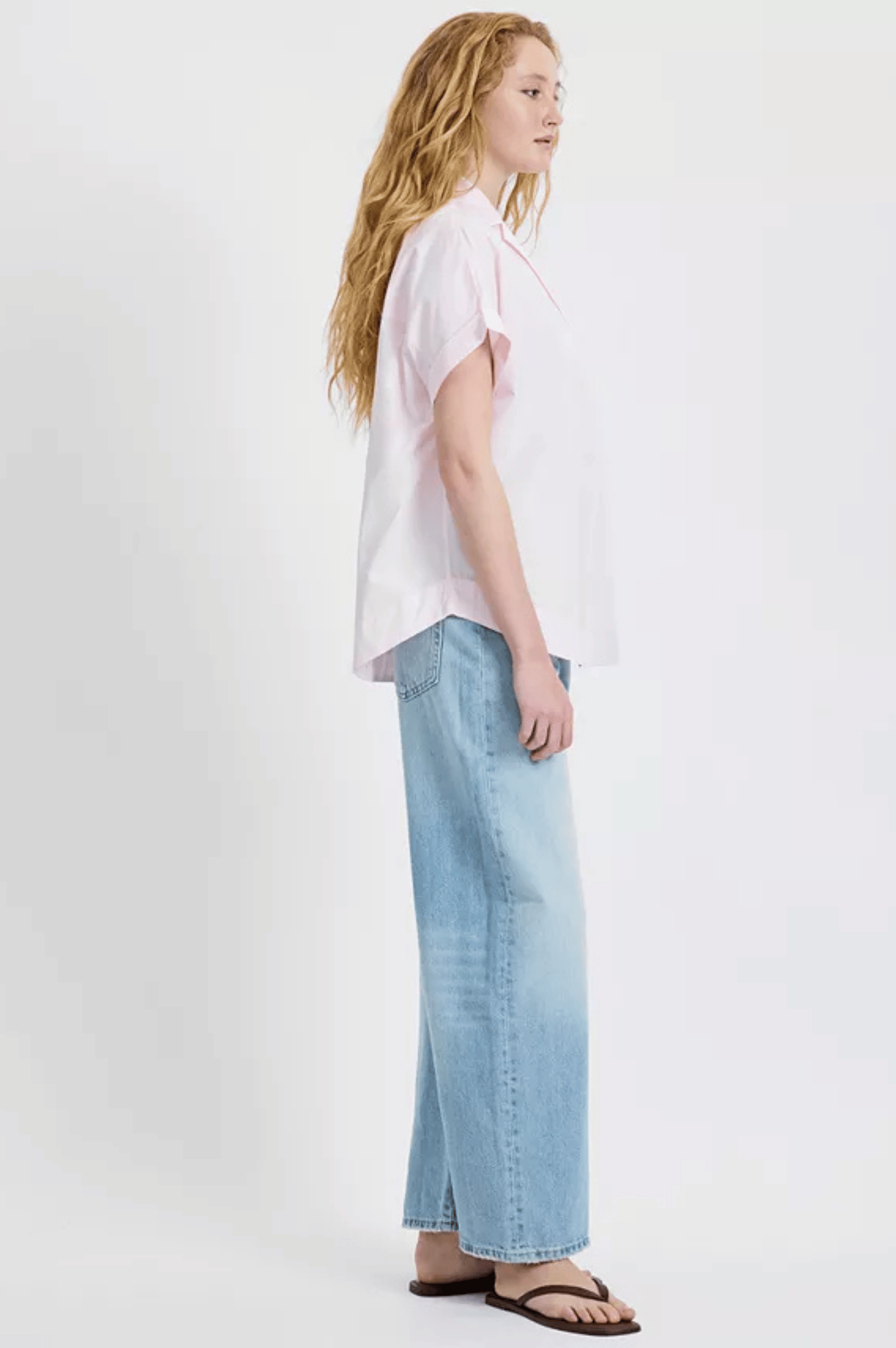 Poplin Collar Short Sleeve Pullover - Pink Icing