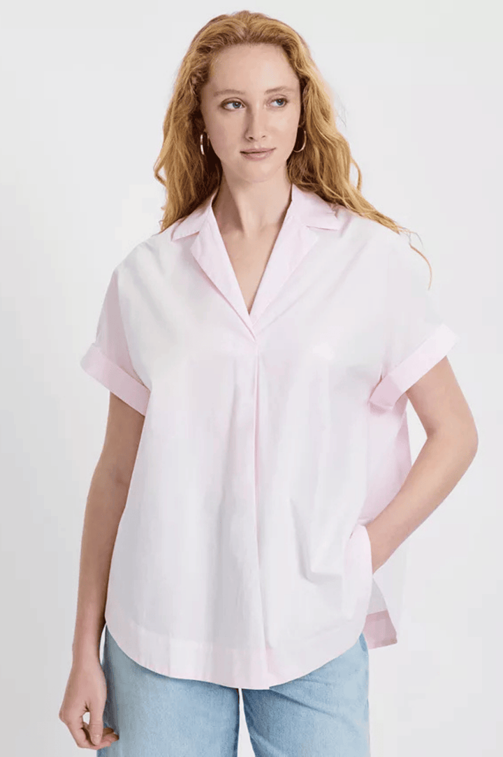 Poplin Collar Short Sleeve Pullover - Pink Icing