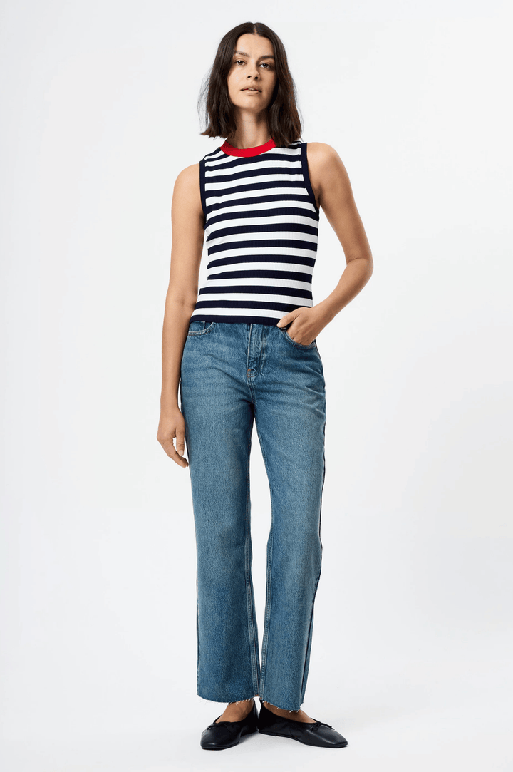 Esmae Rib Knit Sleeveless Top - Marine/White