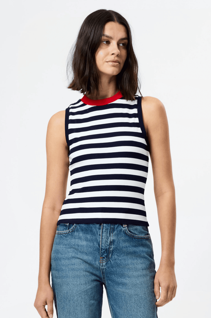 Esmae Rib Knit Sleeveless Top - Marine/White