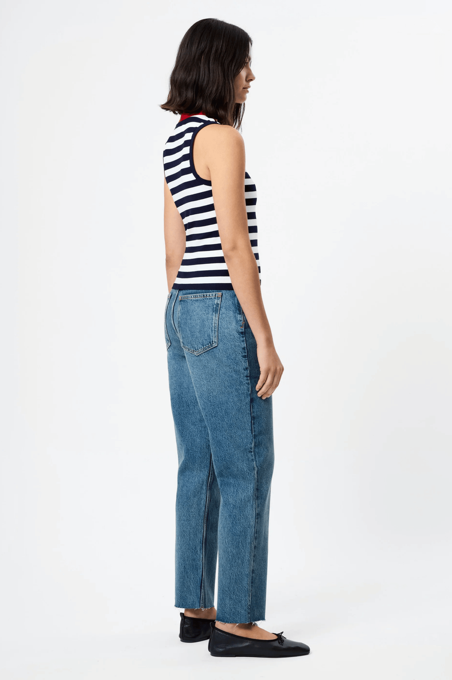 Esmae Rib Knit Sleeveless Top - Marine/White