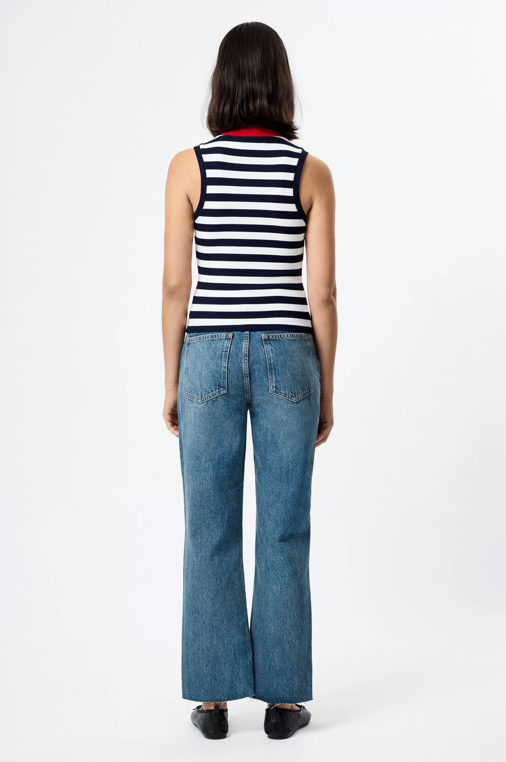 Esmae Rib Knit Sleeveless Top - Marine/White
