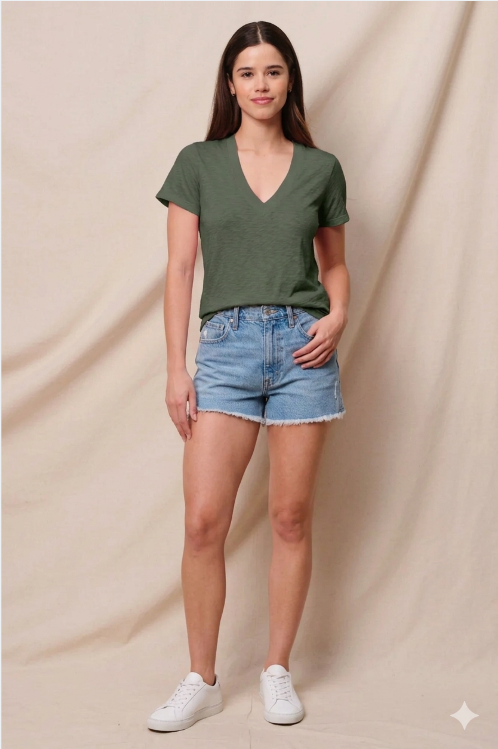 Deep V-Neck Tee - Loden