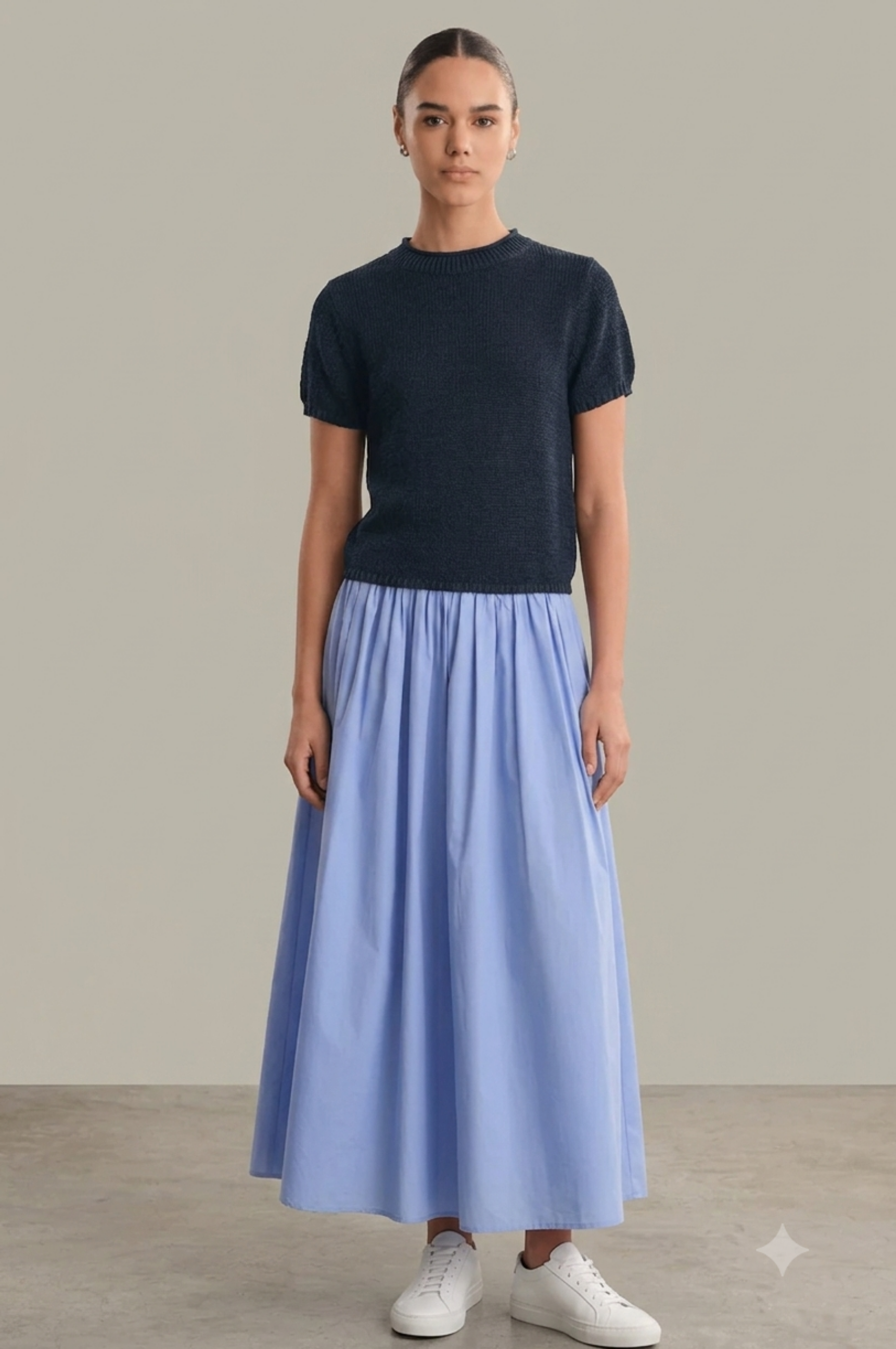 Terri Roll Edge Short Sleeve Sweater - Dark Blue