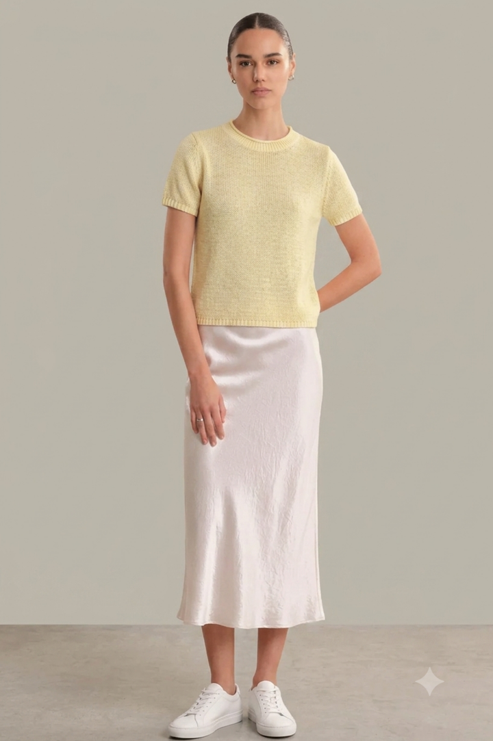 Terri Roll Edge Short Sleeve Sweater - Lemon Icing