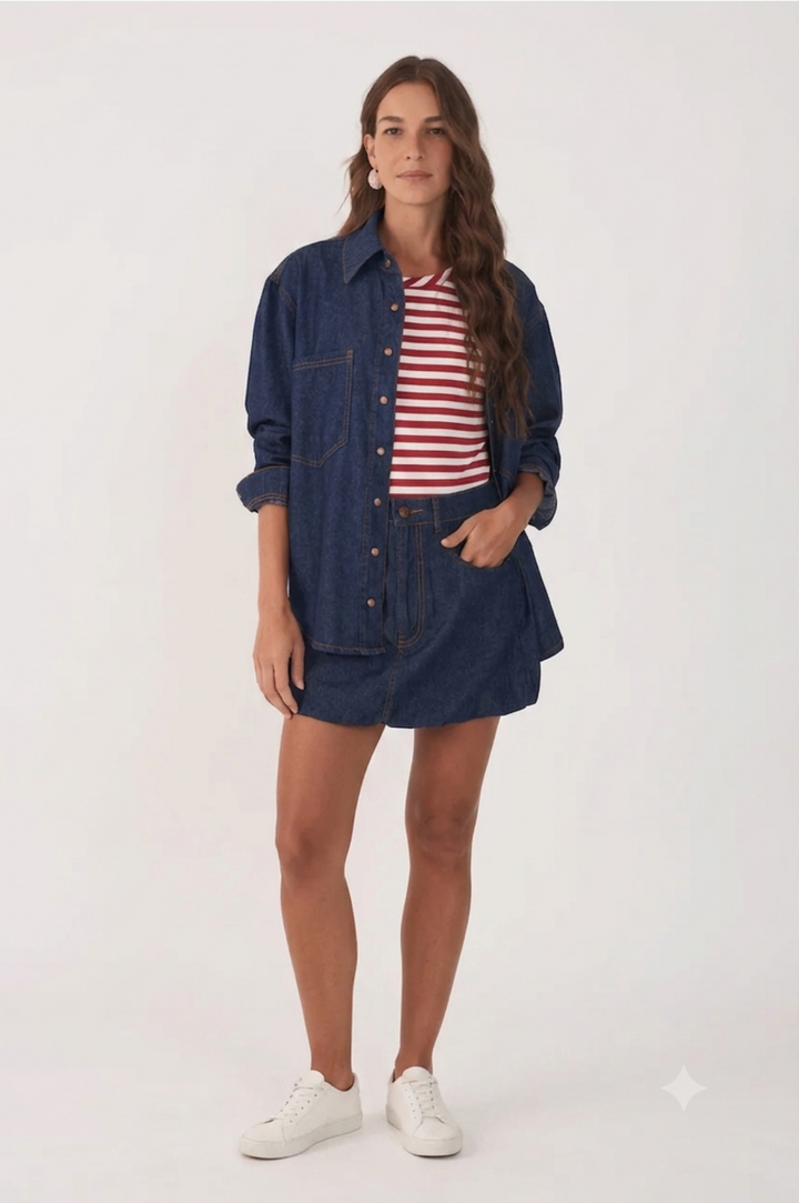 Denim Buttoned Front Pocket Shirt - Dark Wash