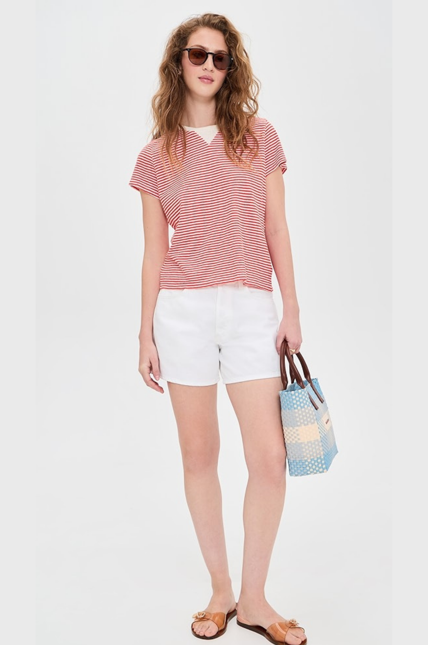 Classic Tee Mini Stripe - Bright Poppy & Cream