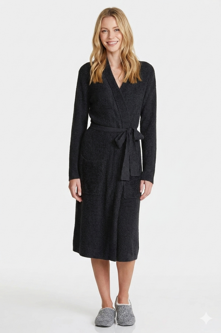 CozyChic Lite Ribbed Robe - Black