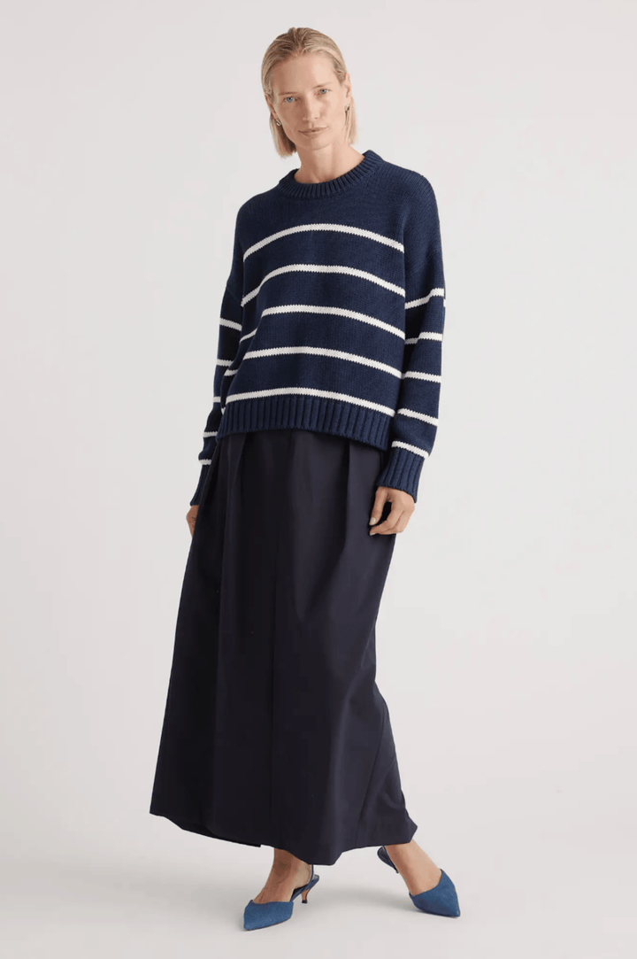 Hazel Striped Crew Neck Pullover - Dark Blue Combo