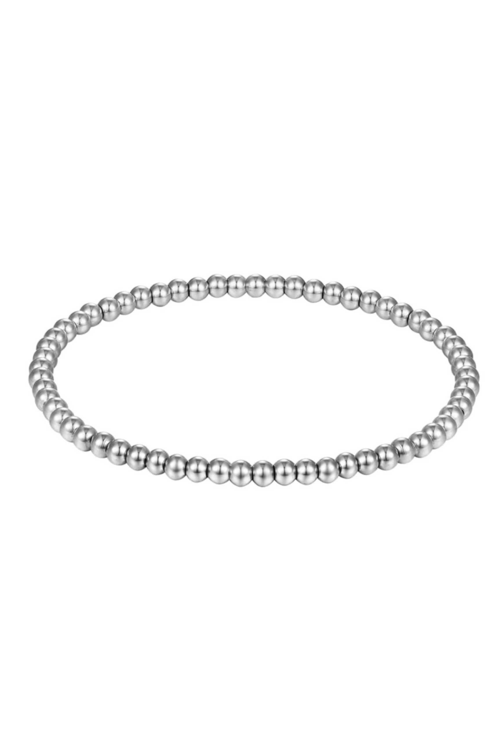 Stainless Steel Ball Stretch Bracelets - 4mm - Silver